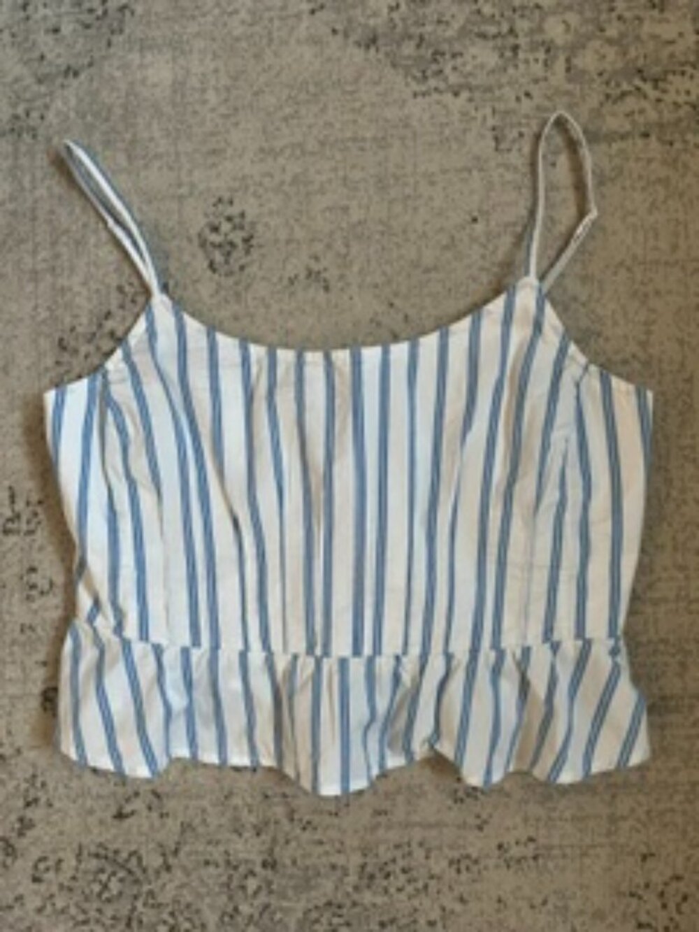 🧡3/15 American Eagle Blue White Vertical Stripes Ruffled Peplum Hem Cami S